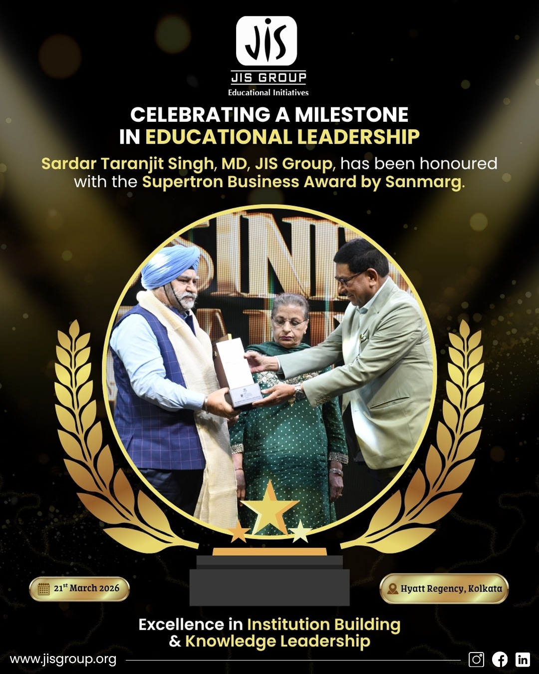 MD, JIS Group, received the Supertron Sanmarg Business Award 2026